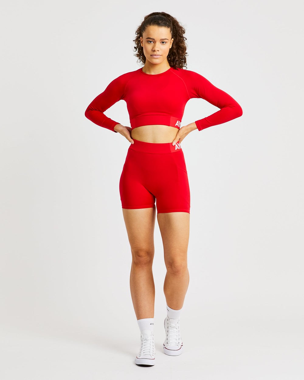 AYBL Treningowe Long Sleeve Crop Top Czerwone | 560382-BXO