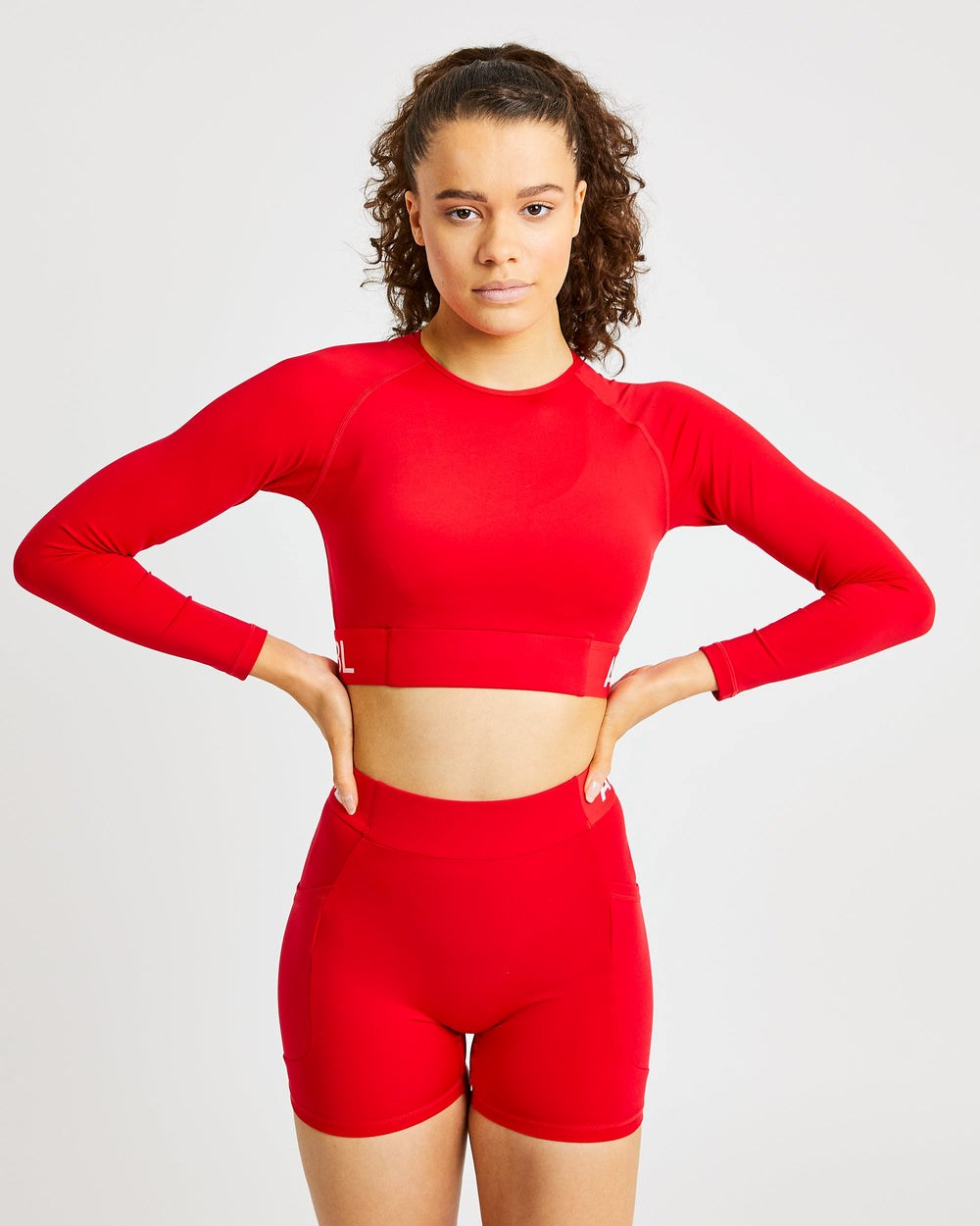 AYBL Treningowe Long Sleeve Crop Top Czerwone | 560382-BXO