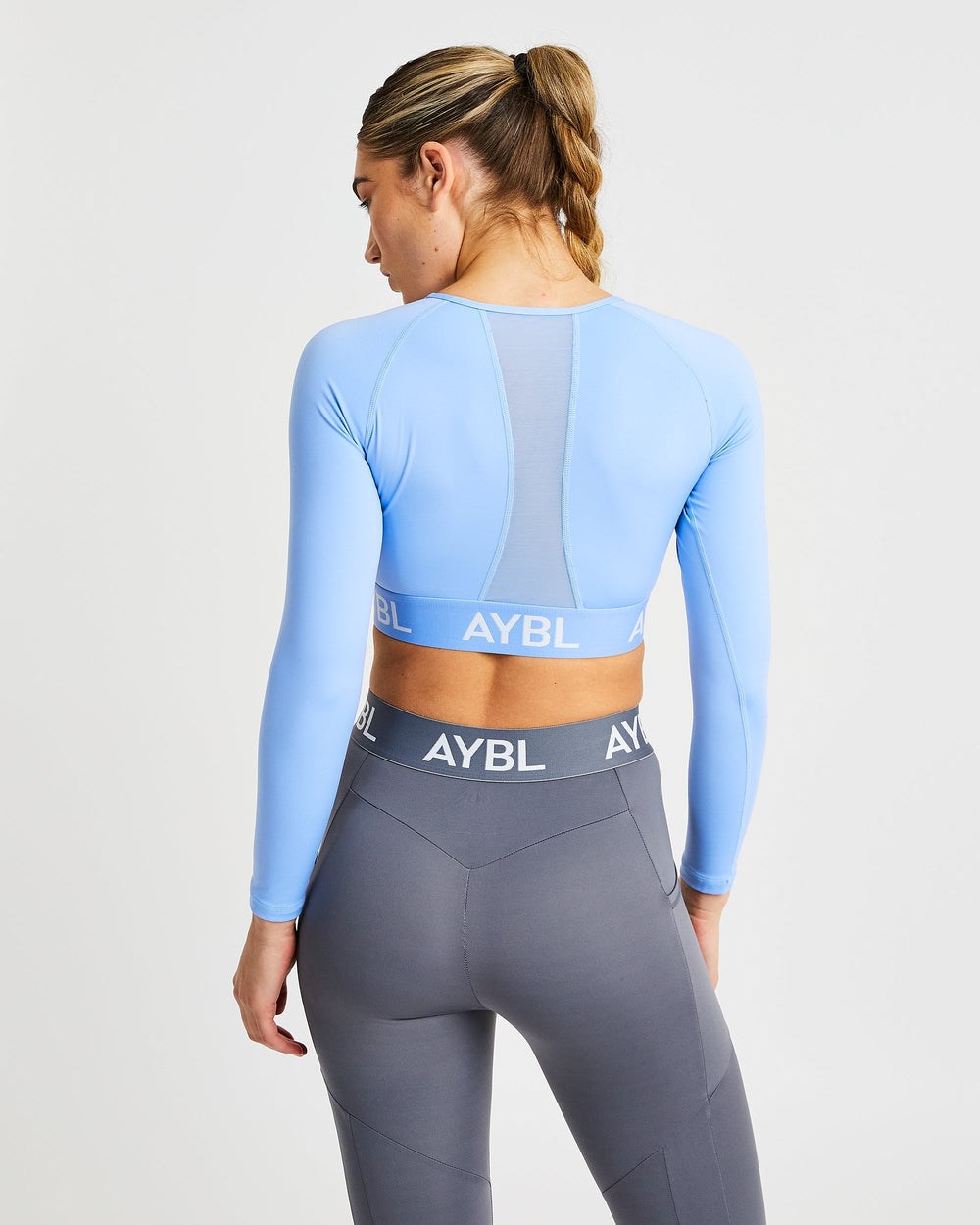 AYBL Treningowe Long Sleeve Crop Top Niebieskie | 074359-BFM