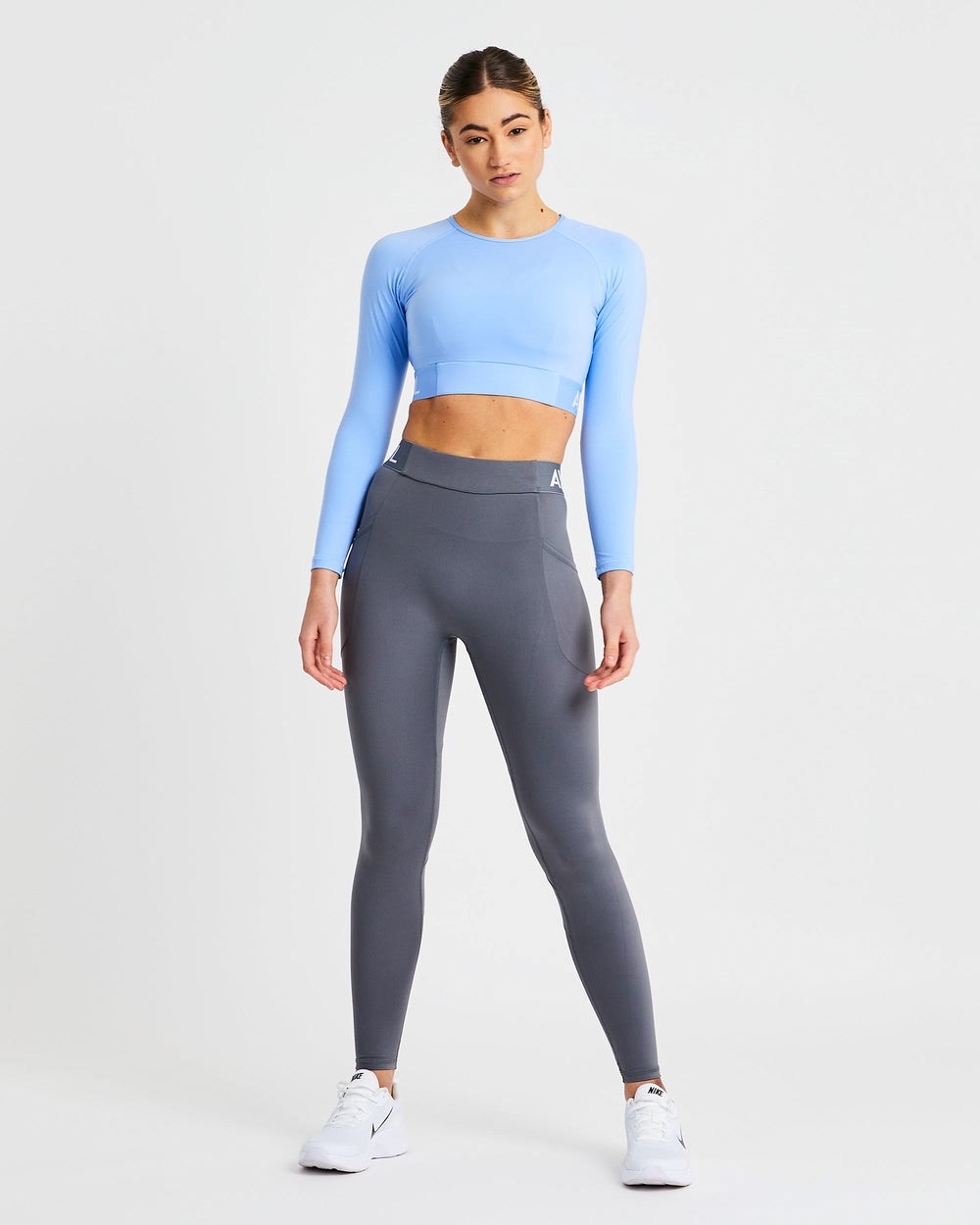 AYBL Treningowe Long Sleeve Crop Top Niebieskie | 074359-BFM