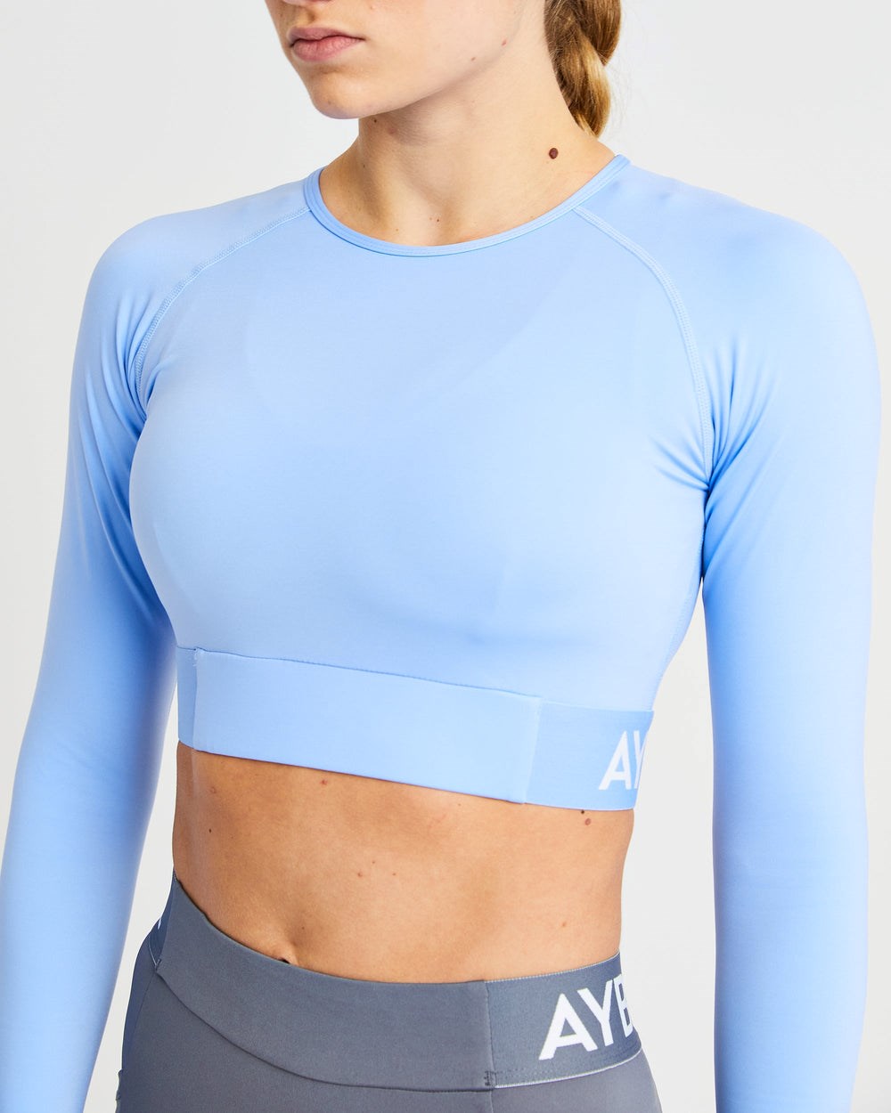 AYBL Treningowe Long Sleeve Crop Top Niebieskie | 074359-BFM