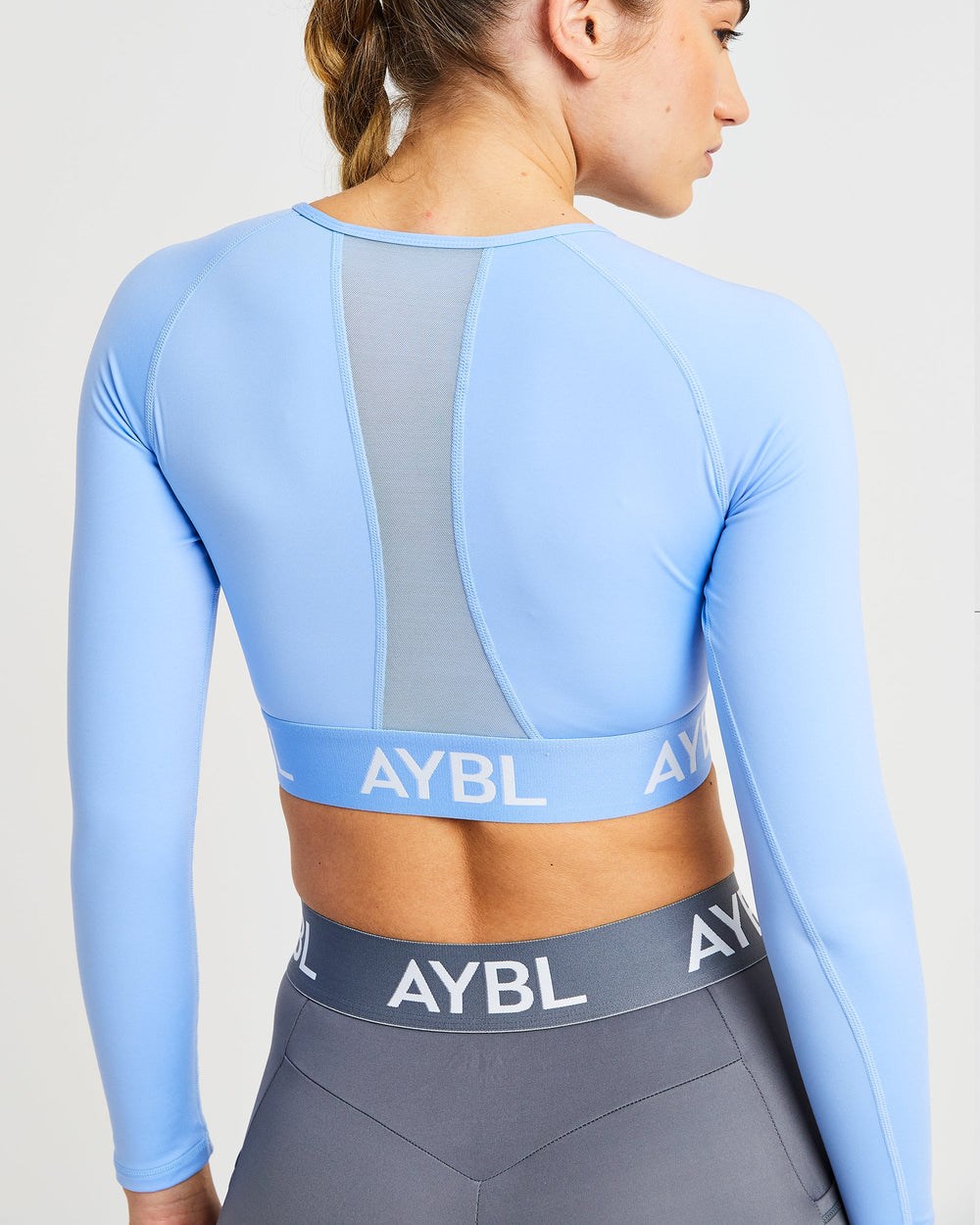 AYBL Treningowe Long Sleeve Crop Top Niebieskie | 190572-RAO