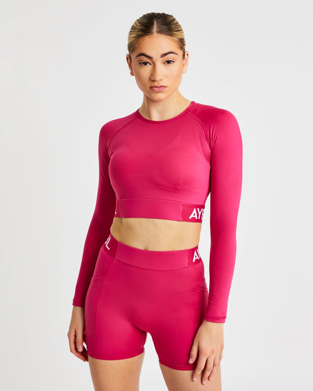 AYBL Treningowe Long Sleeve Crop Top Raspberry | 349501-FUZ