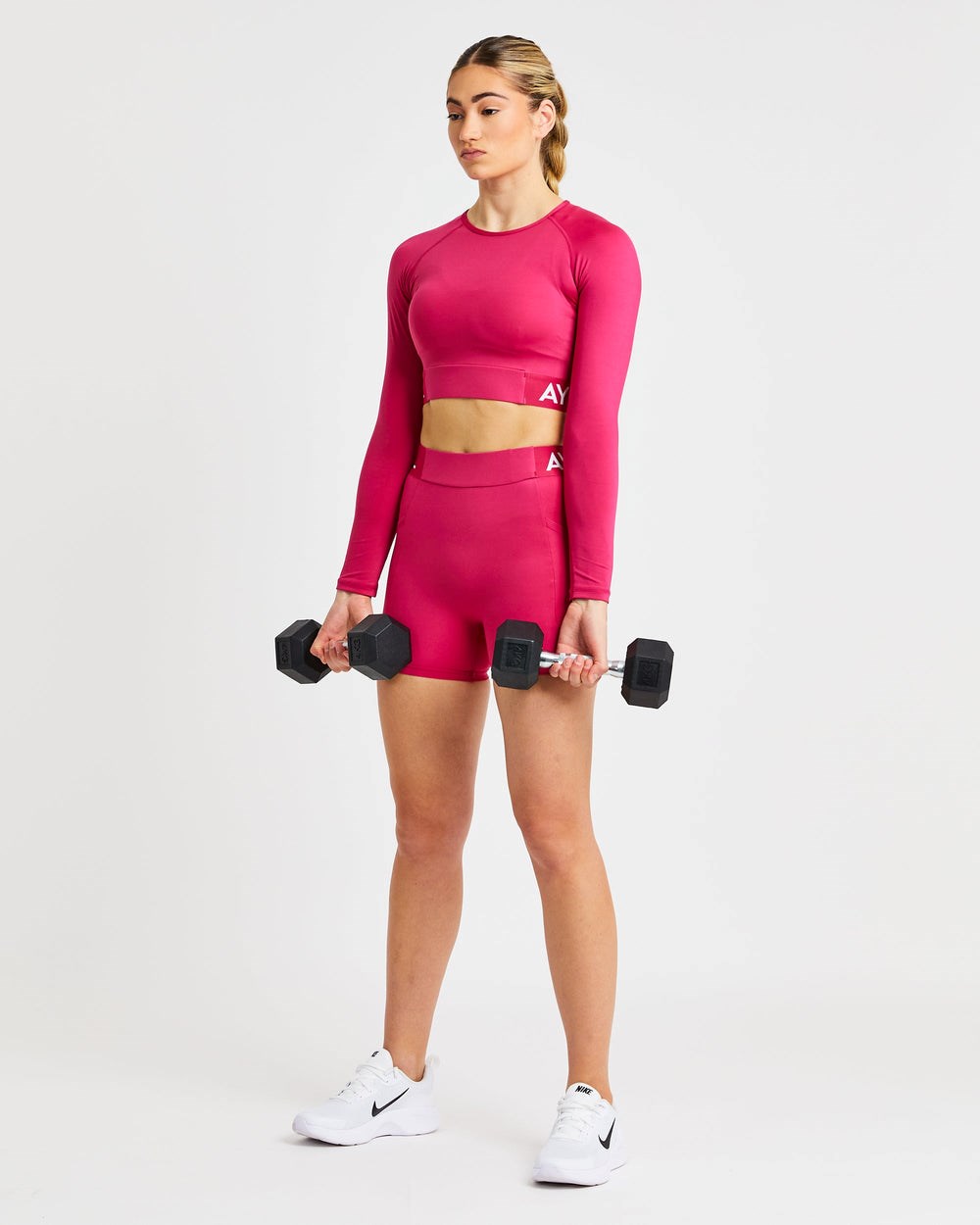 AYBL Treningowe Long Sleeve Crop Top Raspberry | 681702-YPN