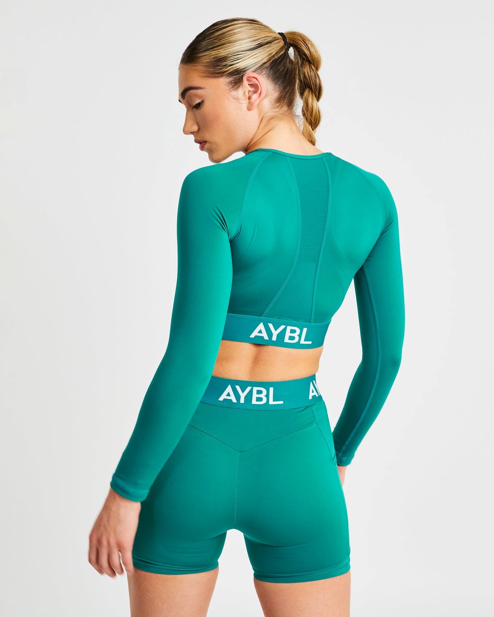 AYBL Treningowe Long Sleeve Crop Top Teal | 143087-NWA