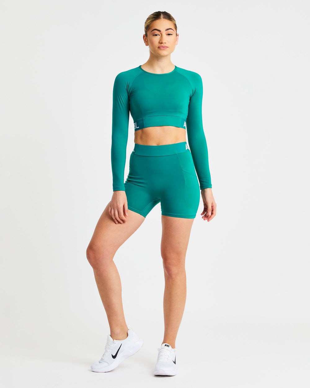 AYBL Treningowe Long Sleeve Crop Top Teal | 143087-NWA