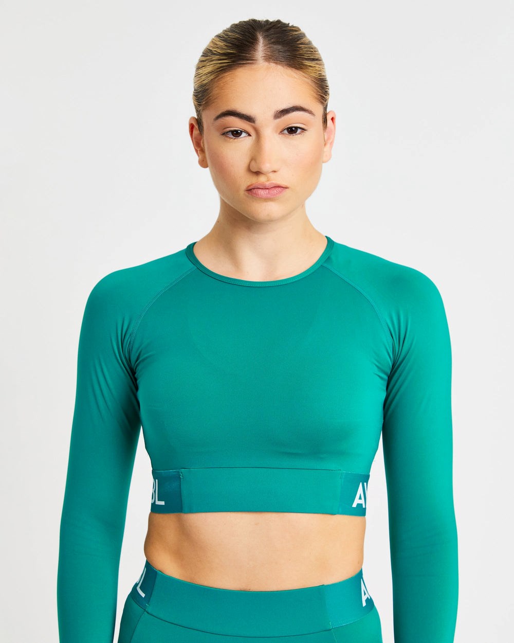 AYBL Treningowe Long Sleeve Crop Top Teal | 143087-NWA