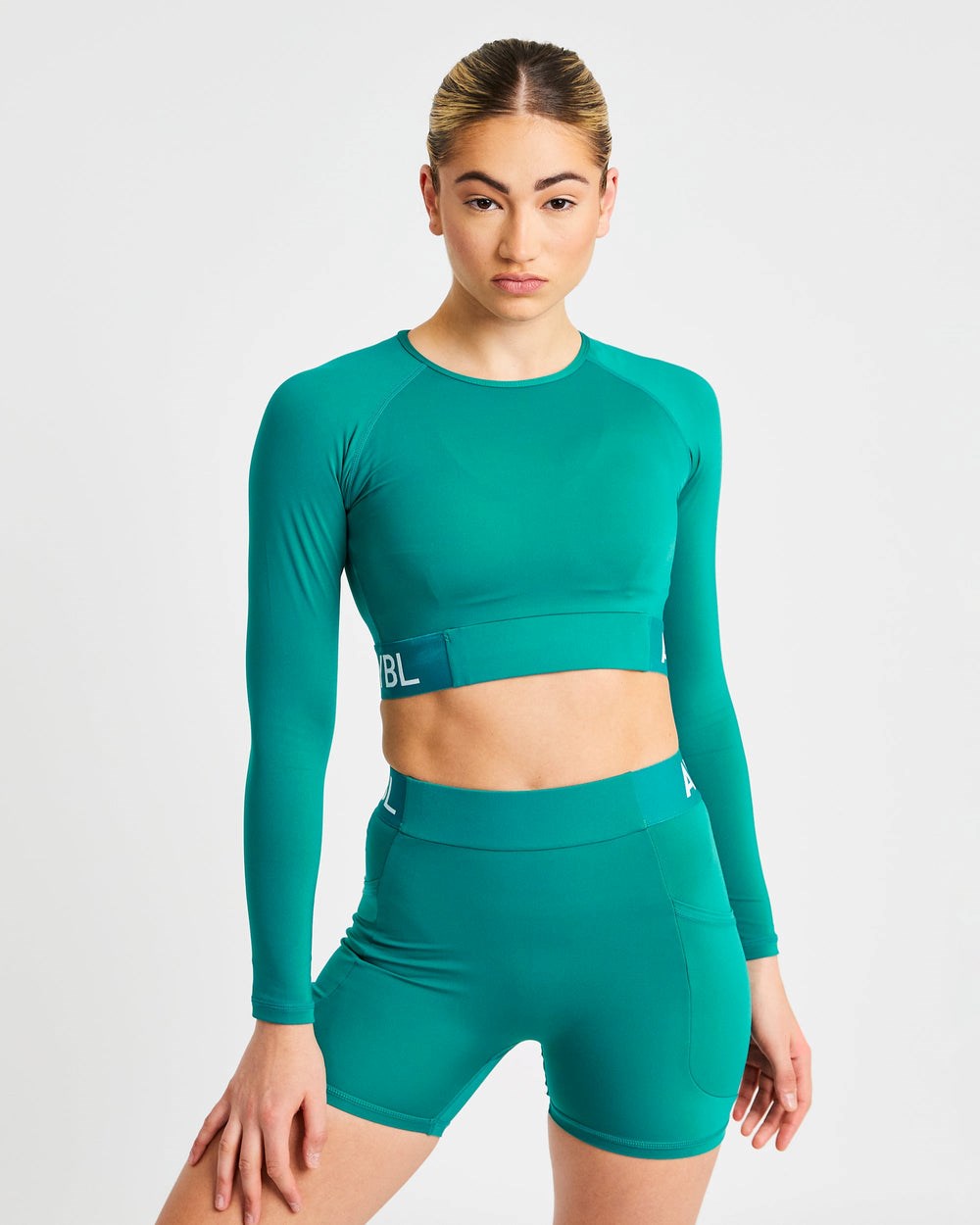 AYBL Treningowe Long Sleeve Crop Top Teal | 143087-NWA