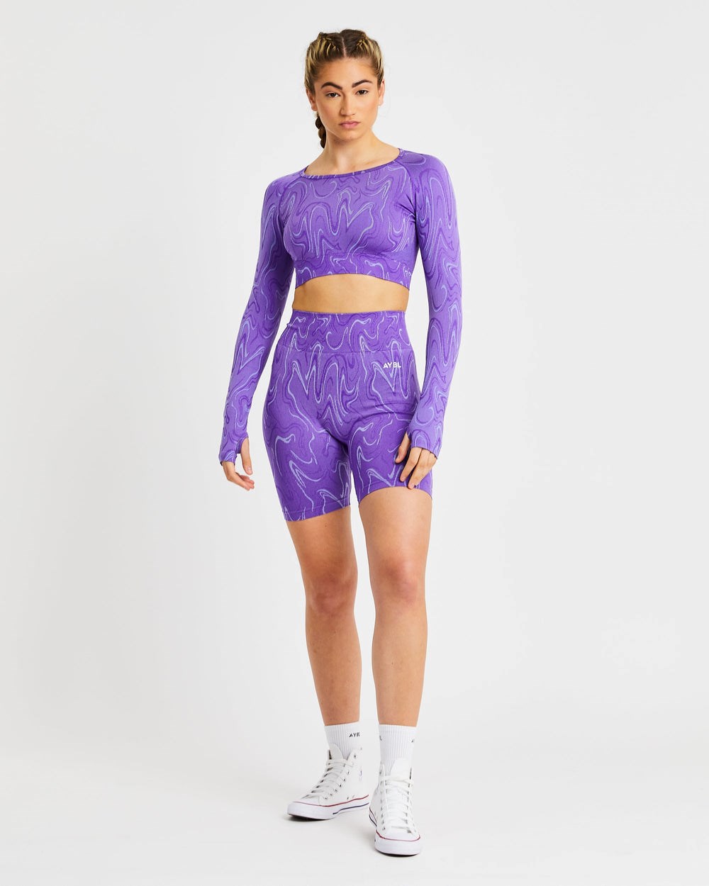 AYBL Velocity Seamless Long Sleeve Crop Top Fioletowe | 275689-XPA