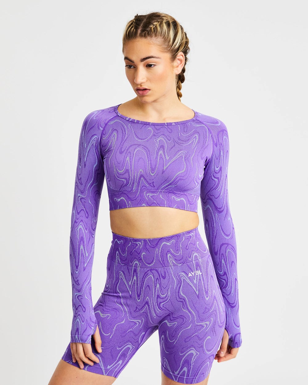 AYBL Velocity Seamless Long Sleeve Crop Top Fioletowe | 275689-XPA