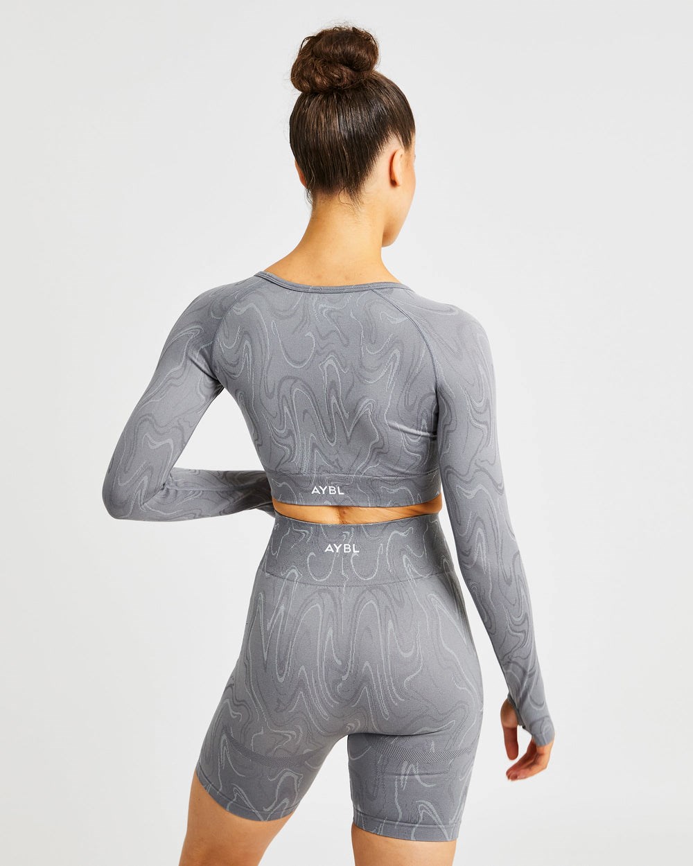 AYBL Velocity Seamless Long Sleeve Crop Top Szare | 396017-RQJ