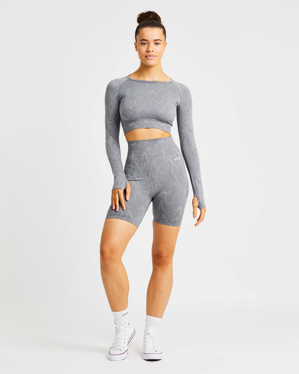 AYBL Velocity Seamless Long Sleeve Crop Top Szare | 396017-RQJ