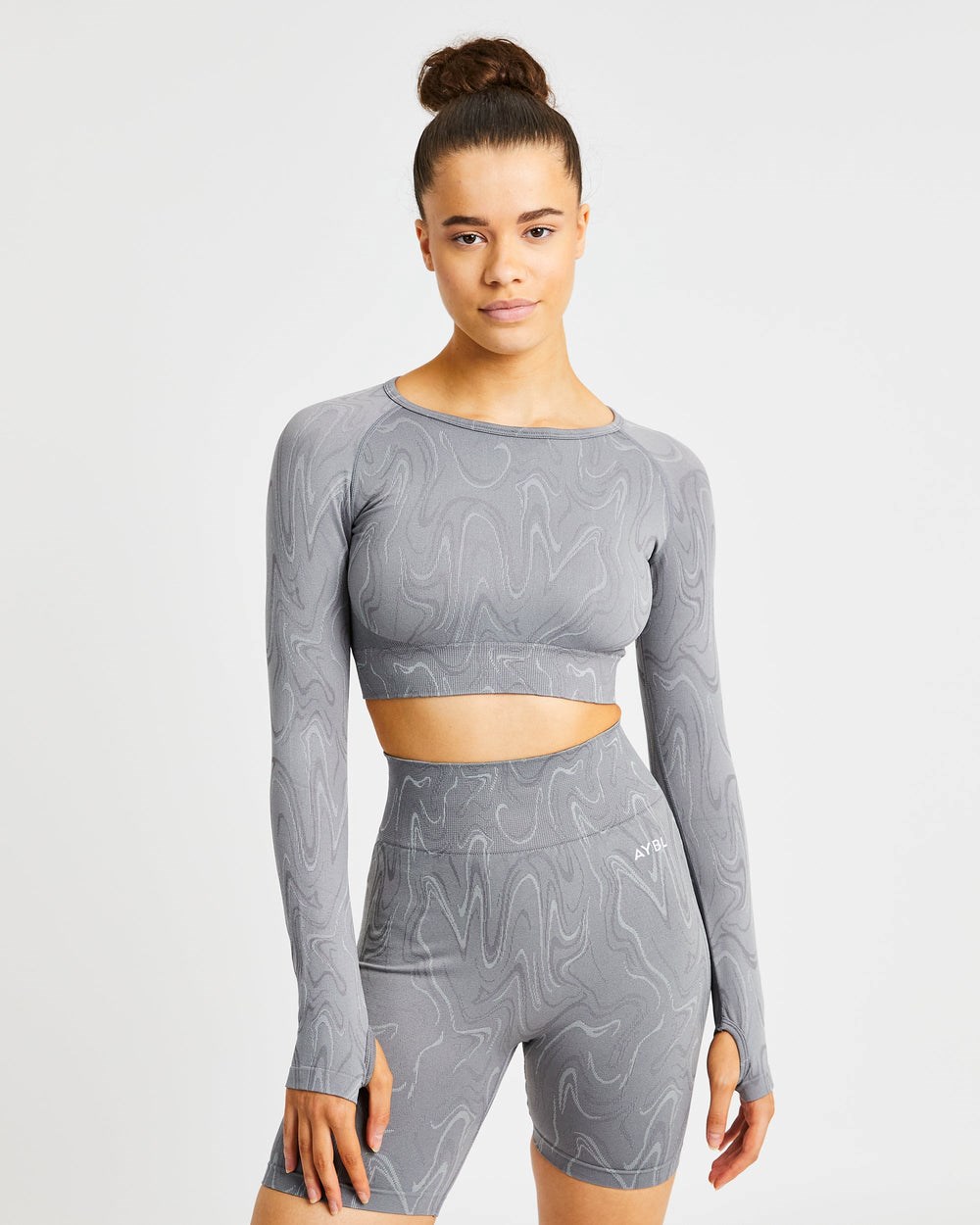 AYBL Velocity Seamless Long Sleeve Crop Top Szare | 396017-RQJ