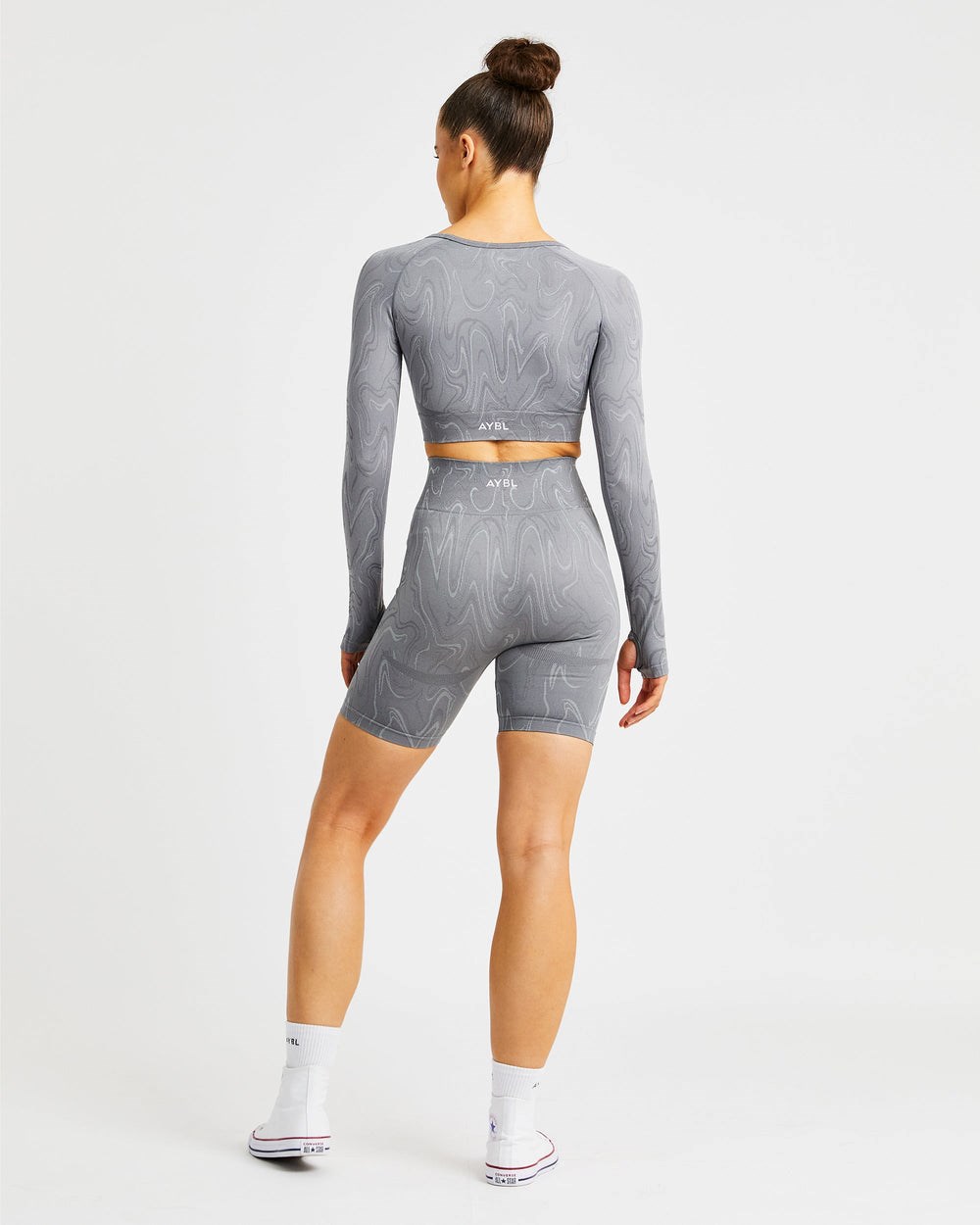 AYBL Velocity Seamless Long Sleeve Crop Top Szare | 405863-AFJ