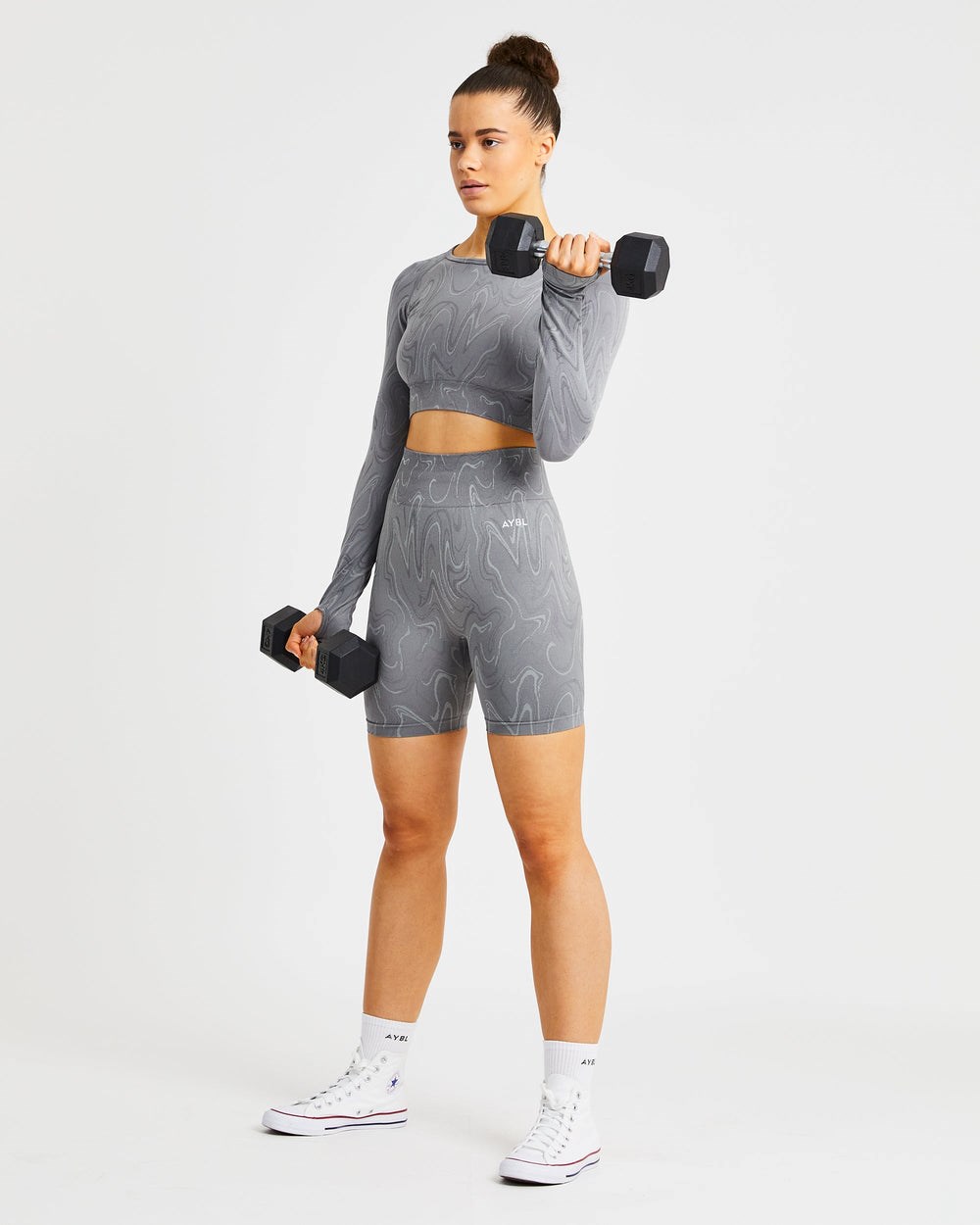 AYBL Velocity Seamless Long Sleeve Crop Top Szare | 405863-AFJ