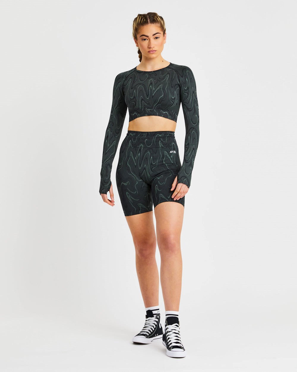 AYBL Velocity Seamless Long Sleeve Crop Top Czarne | 509318-GCZ