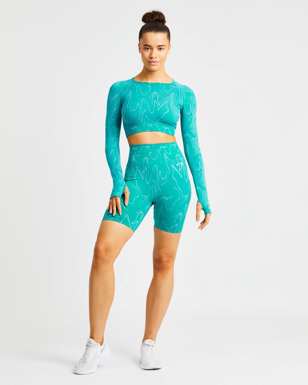 AYBL Velocity Seamless Long Sleeve Crop Top Turkusowe | 961504-CQF